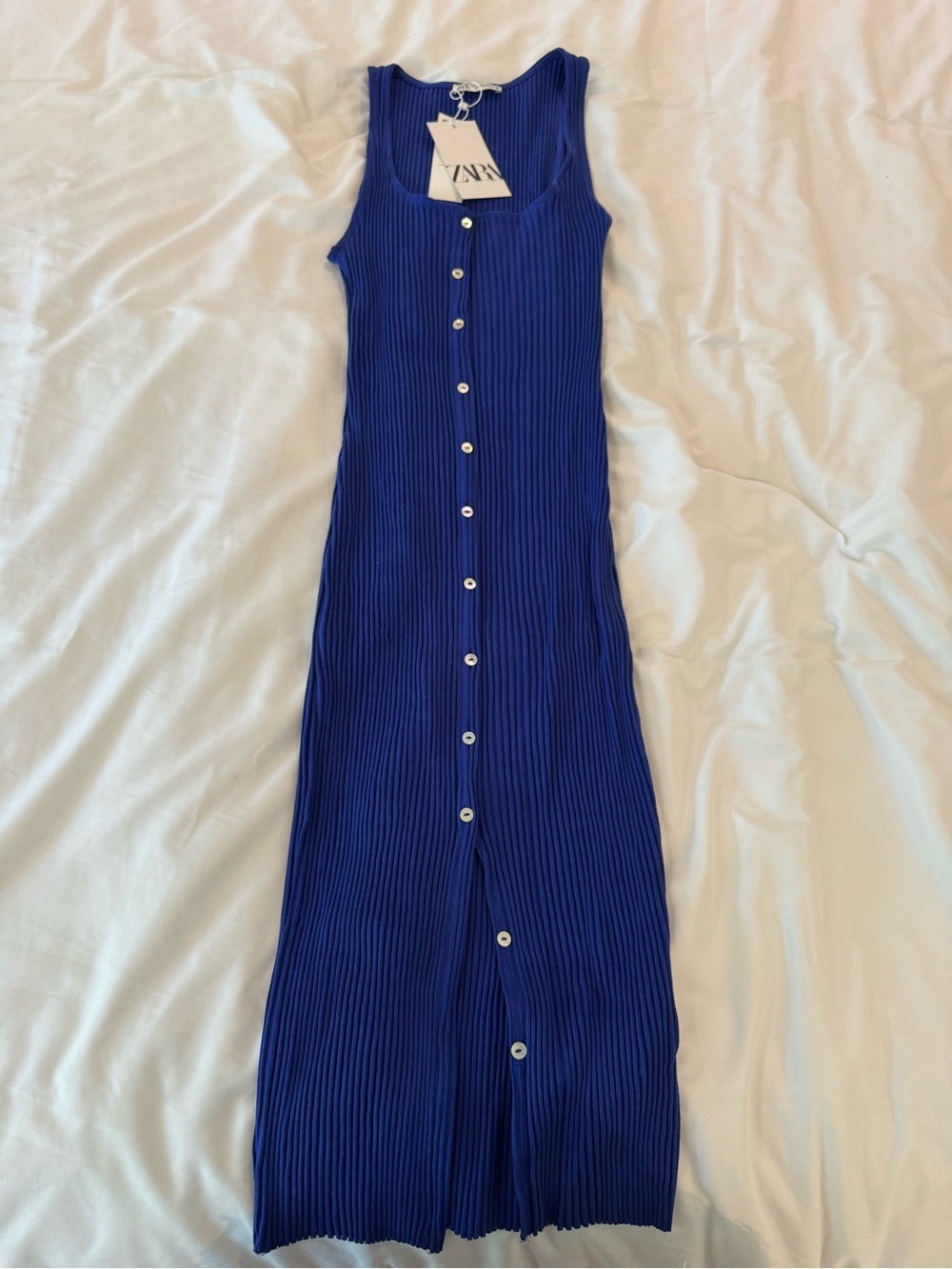 ZARA Ribbed Button-Front Midi Dress in Royal Blue (NWT)